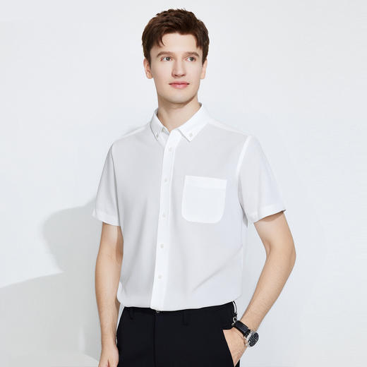 【纯棉透气】罗蒙夏季短袖衬衫男士商务通勤休闲百搭前胸口袋衬衣男上衣 商品图3