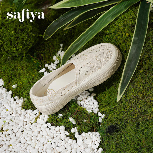 预售7天|Safiya/索菲娅2025春夏百搭懒人编织透气蕾丝亮片渔夫鞋SFD1112413 商品图7