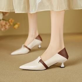 【预售5天】巴黎邂逅~气质尖头拼色一脚蹬单鞋女浅口复古猫跟高跟鞋KNTNX&KT1817