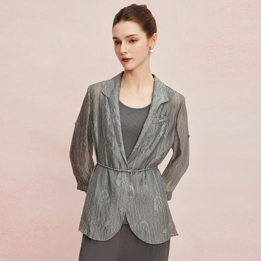 QF116斯尔丽25新款时尚气质三件套休闲宽松版外套内针织舒适套装 商品图2