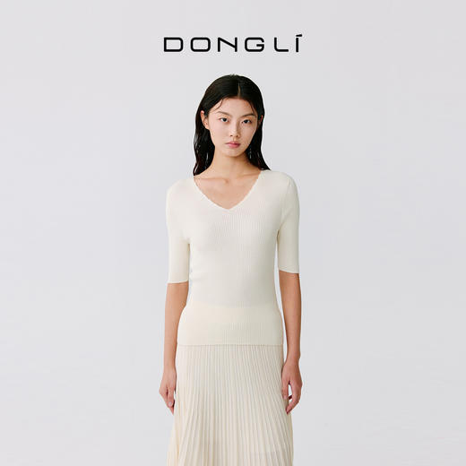 东黎 • 温柔的海风 破浪衫 桑蚕丝山羊绒女士精纺V领短袖 5203 商品图1