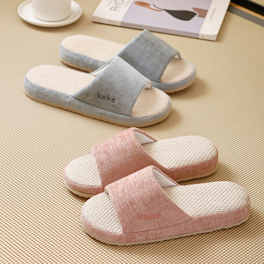 【超值2双装】窠窠良品 keke -muji风 木质感居家外穿 静音透气 棉麻拖鞋 商品图5