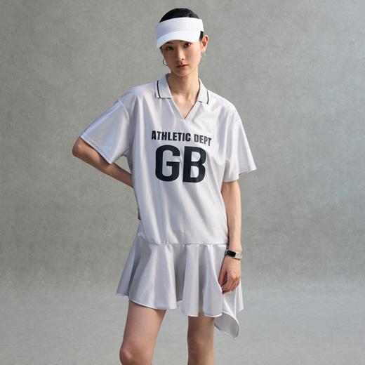 GOODBAI athletic GB logo印花翻领拼接oversize短袖不规则连衣裙 商品图0