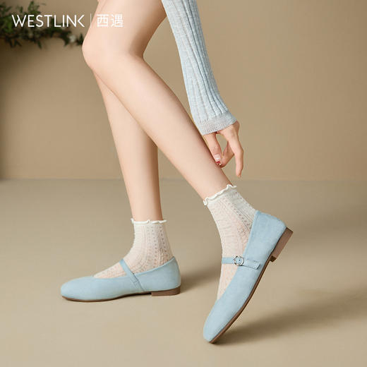 西遇平底玛丽珍女鞋新款春夏法式方头芭蕾鞋浅口软底红色单鞋D0156593 商品图1