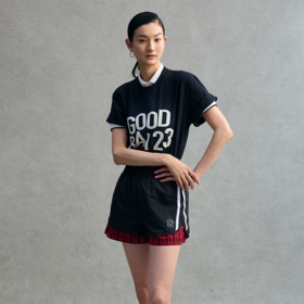 GOODBAI 23 logo撞色印花水洗圆领oversize短袖T恤