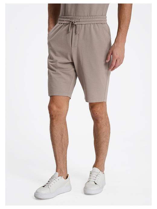 callisto卡其丝绵混纺华夫格微泡肌理运动休闲套装短裤 商品图3