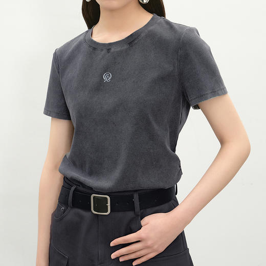 NEELLY纳俪商场同款夏季新款经典修身短袖T恤女圆领百搭显瘦上衣N25053T01165 商品图2