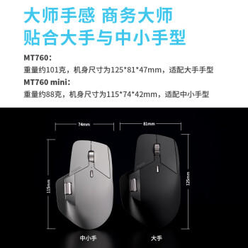 雷柏（Rapoo）MT760大手无线/蓝牙/有线多模办公鼠标 跨屏传输人体工学轻音按键11键可定义150小时续航 黑色 商品图0