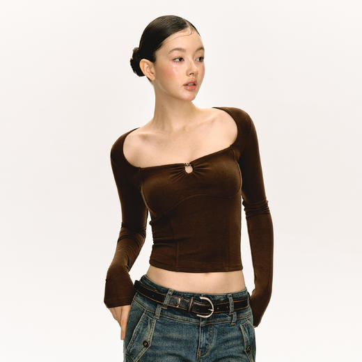 Ariseism 美式复古辣妹修身短款长袖T恤女春季新款内搭打底上衣 商品图1