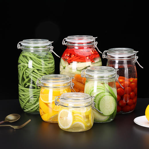 【卡扣玻璃密封罐】食品级瓶子泡酒容器泡菜坛子腌制咸菜蜜罐头杂粮收纳空瓶 商品图5