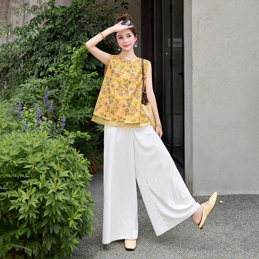 国风宽松显瘦碎花衬衫，超火一整套阔腿裤两件套HR-X1011 商品图1