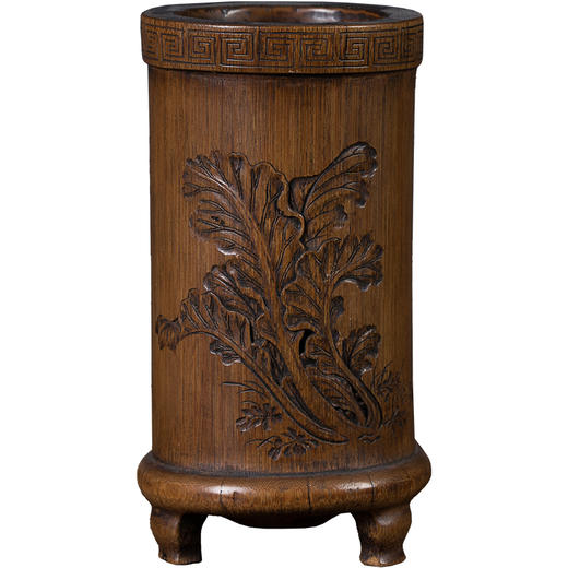 清	竹雕白菜诗文三足笔筒 商品图5