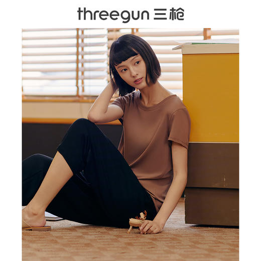 Threegun三枪 【高支凉感棉】圆领女士短袖T恤-23698A011 商品图3
