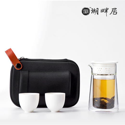 湖畔居春茶龙井茶功夫茶茶具快客杯便携简易随身旅行玻璃泡茶宝一壶两杯黑包 商品图1