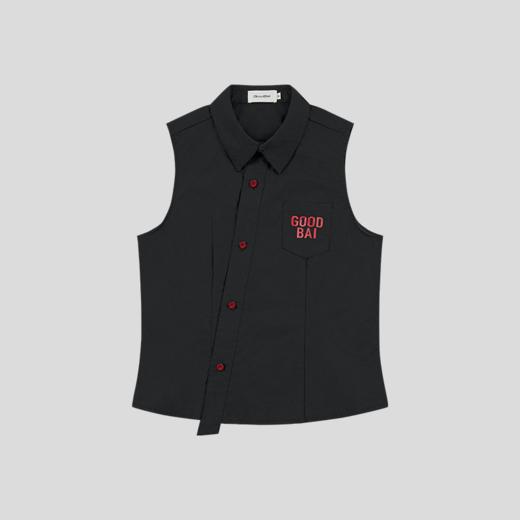 GOODBAI 粗体logo撞色印花翻领斜襟口袋衬衫背心 商品图3