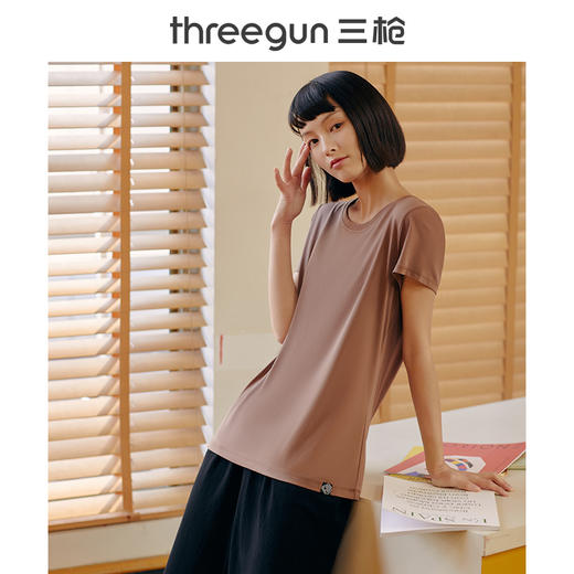 Threegun三枪 【高支凉感棉】圆领女士短袖T恤-23698A011 商品图4