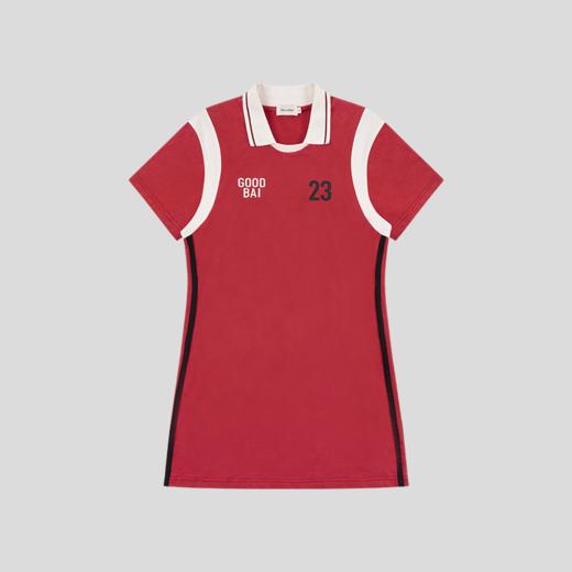 GOODBAI 粗体23logo印花翻领撞色插片织带短袖直筒连衣短裙 商品图2