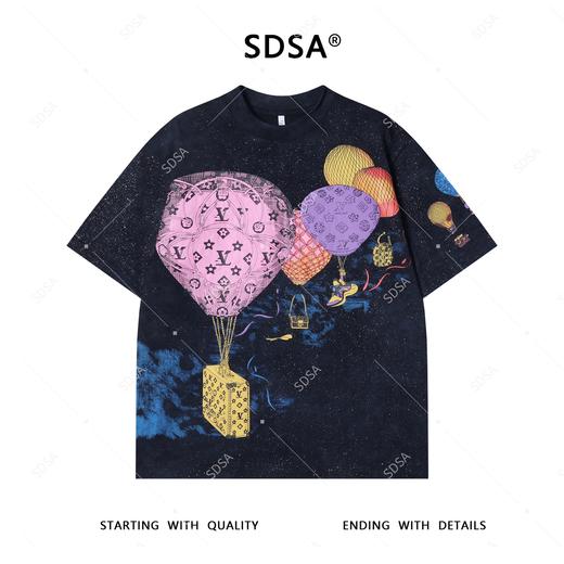 T3789夏季高级感新款男士美式彩色热气球印花短袖T恤满天星百搭上衣 商品图1
