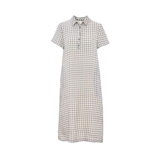 文艺苎麻格子，连衣裙短袖中长裙 HS25851 商品图1