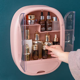 【百变女神！壁挂化妆盒】壁挂化妆品收纳盒 创意免打孔带抽屉防尘浴室置物架护肤品收纳架。ry