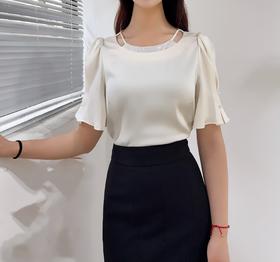 SZ2T52_凝脂色_T恤_春夏_短袖圆领镂空修身显瘦气质通勤_高级女装_BERNIEELEN 伯妮斯茵