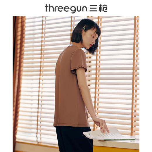 Threegun三枪 【高支凉感棉】圆领女士短袖T恤-23698A011 商品图5