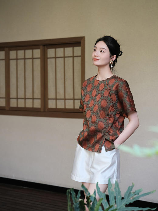 盛唐婧 |圆领桑蚕丝花罗上衣 商品图1