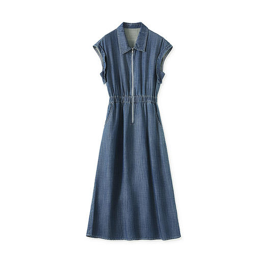 TZW-南油高品质莱赛尔牛仔连衣裙通勤休闲收腰显瘦翻领长裙女 商品图4