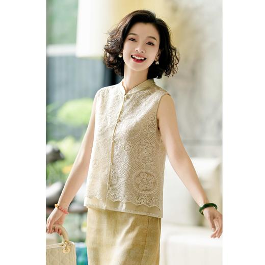 西子/联珠纹马甲天丝棉重工刺绣蕾丝圆领宽松无袖马甲/MJZY273 商品图0