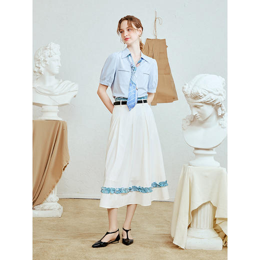 两三事 人间浅梦 2025夏季新款复古印花领带口袋翻领衬衫女宽松 商品图2