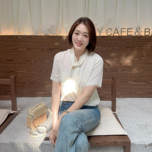 火桐hooton高定系列 重磅23姆米乔缎飘带短袖YT3030 商品图0