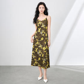 「高货wl」全新升级【铂金会员247/天猫329/差价82】(40705)洛诗琳气质印花缎面吊带裙2025夏季优雅修身显瘦V领裙子