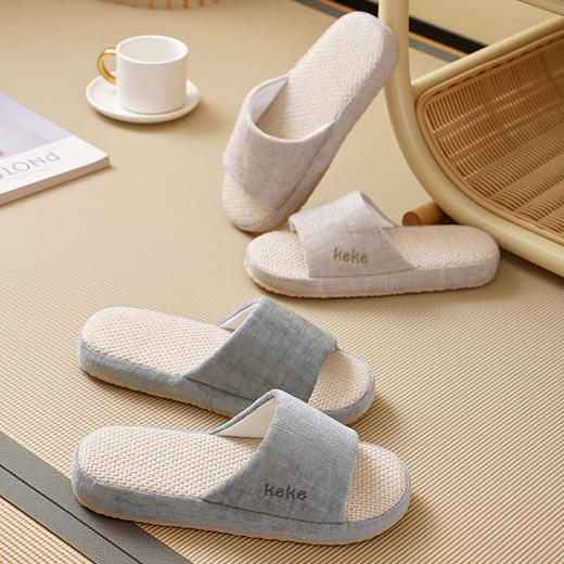 【超值2双装】窠窠良品 keke -muji风 木质感居家外穿 静音透气 棉麻拖鞋 商品图9