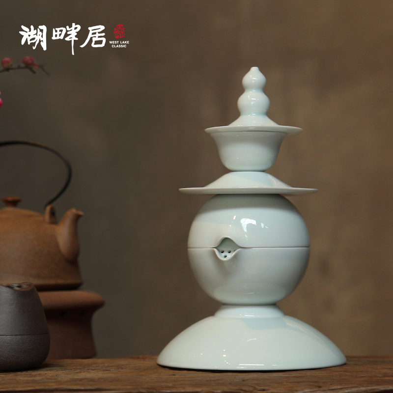 湖畔居西湖三潭印月青瓷茶具套装功夫茶具送礼套装