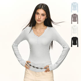 Ariseism 美式复古修身长袖t恤女春新款内搭修身上衣