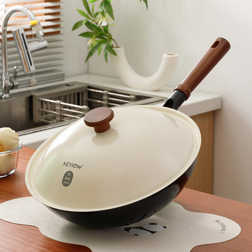 KEYIOW钛锅（钛涂层），配锅盖，32cm口径，有钛无氟涂层，物理不粘，女士单手可拎起【G】 商品图3
