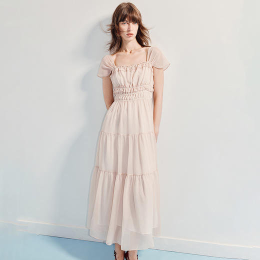 优雅度假风连衣裙25夏法式优雅抽褶长裙气质感(货号:MF86DR254E2002) 商品图1