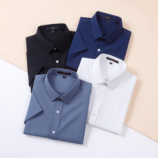 【弹力好穿】罗蒙夏季纯色短袖衬衫男士商务休闲正装通勤上班工装衬衣男上衣 商品图4