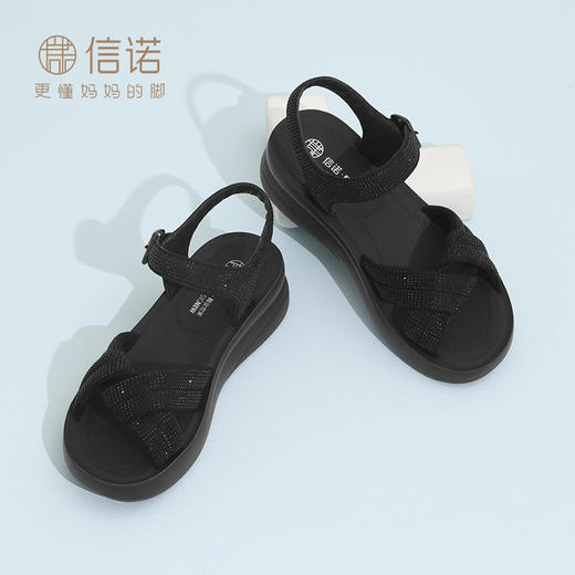信诺舒适软底女鞋子厚底运动凉鞋女夏季新款罗马风凉鞋轻便妈妈鞋5L950-56 商品图0