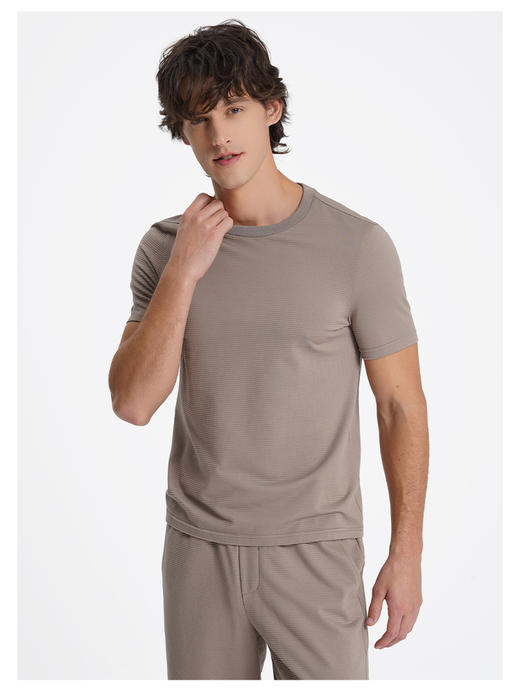 callisto卡其丝绵混纺华夫格微泡肌理运动休闲套装短袖 商品图2