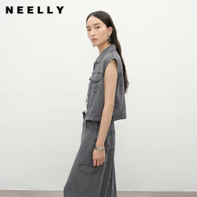 NEELLY纳俪商场同款夏新款时尚百搭牛仔套装女休闲马甲长裙两件套N25053Z01176