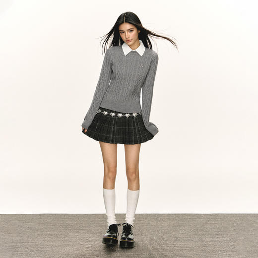 Ariseism 美式复古2色可脱卸领子绞花毛衣女春秋新款上衣 商品图4