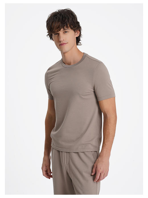 callisto卡其丝绵混纺华夫格微泡肌理运动休闲套装短袖 商品图3