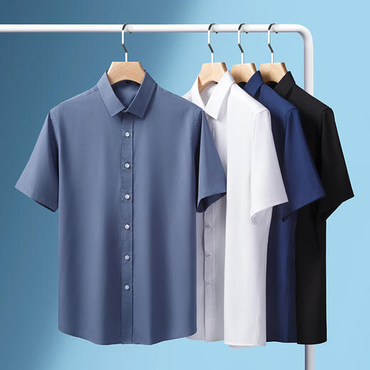 【弹力好穿】罗蒙夏季纯色短袖衬衫男士商务休闲正装通勤上班工装衬衣男上衣 商品图3
