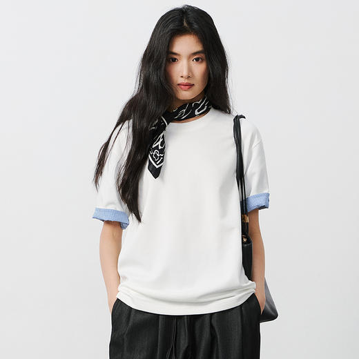 NPC潮牌袖口条纹撞色字母刺绣短袖T恤男圆领凉感冰皮防晒NP54TE30 商品图3