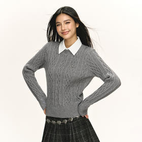 Ariseism 美式复古2色可脱卸领子绞花毛衣女春秋新款上衣