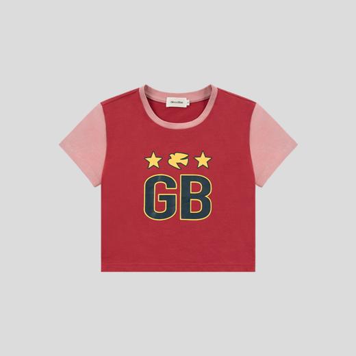 GOODBAI GB白鸽星星印花撞色拼接圆领紧身短款T恤 商品图2