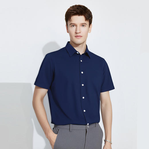 【弹力好穿】罗蒙夏季纯色短袖衬衫男士商务休闲正装通勤上班工装衬衣男上衣 商品图1