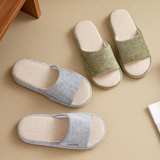 【超值2双装】窠窠良品 keke -muji风 木质感居家外穿 静音透气 棉麻拖鞋 商品图11