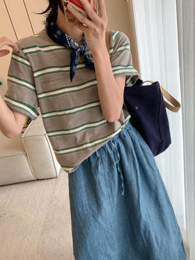 66-2 5R条纹圆领tee